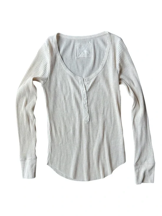 aerie Ribbed Henley Long Sleeve Top — Cream Size M - Picture 4 of 10
